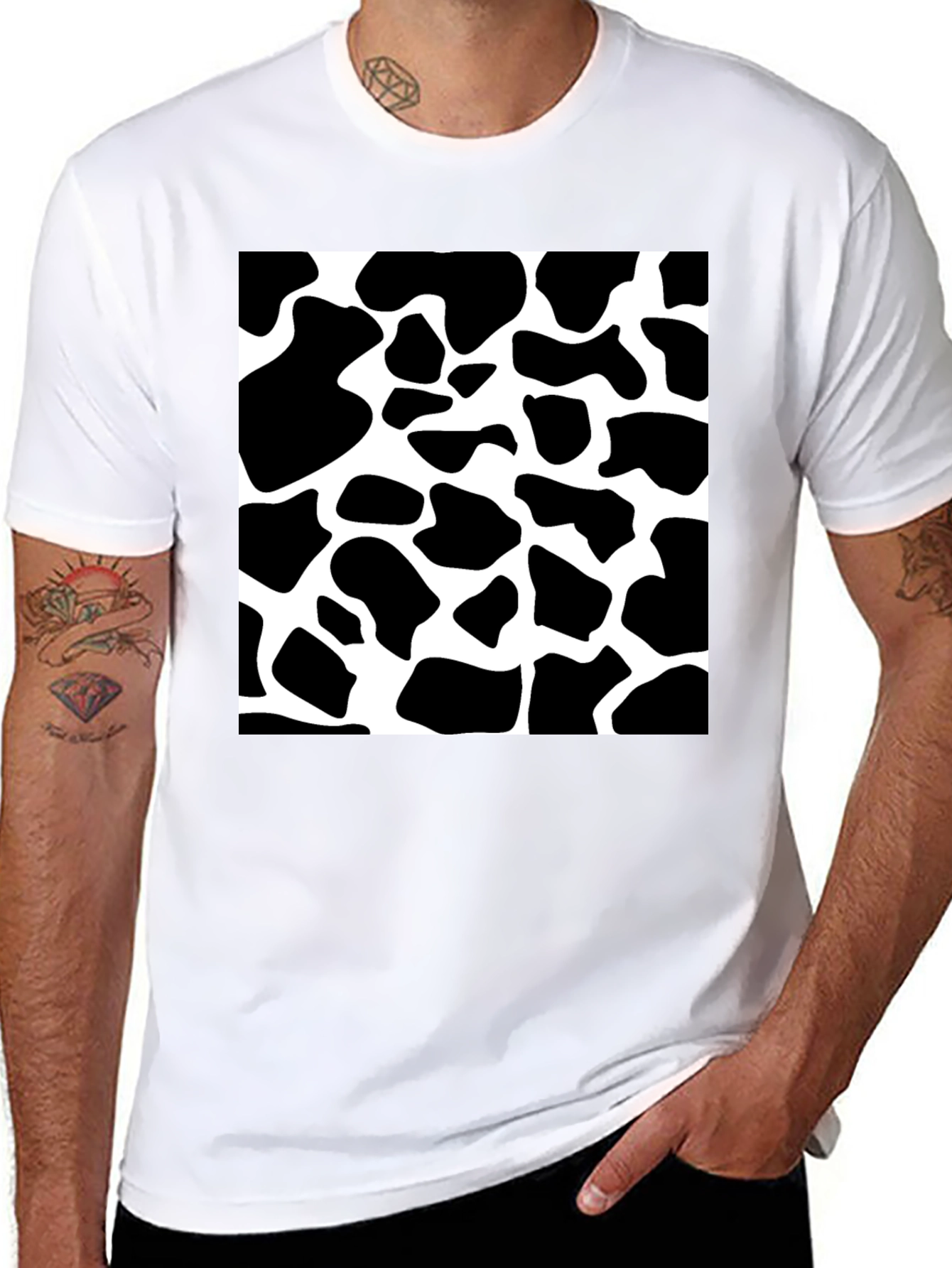Black Cow Print Graphic Black T-Shirt view 8