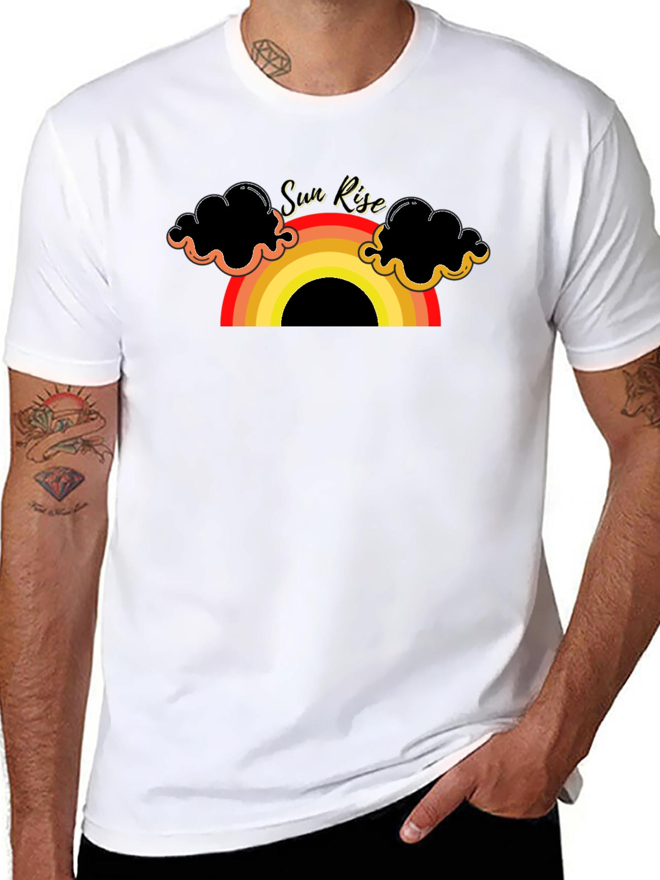 Black Sunrise Rainbow Graphic Tee - Black Cotton T-Shirt view 8