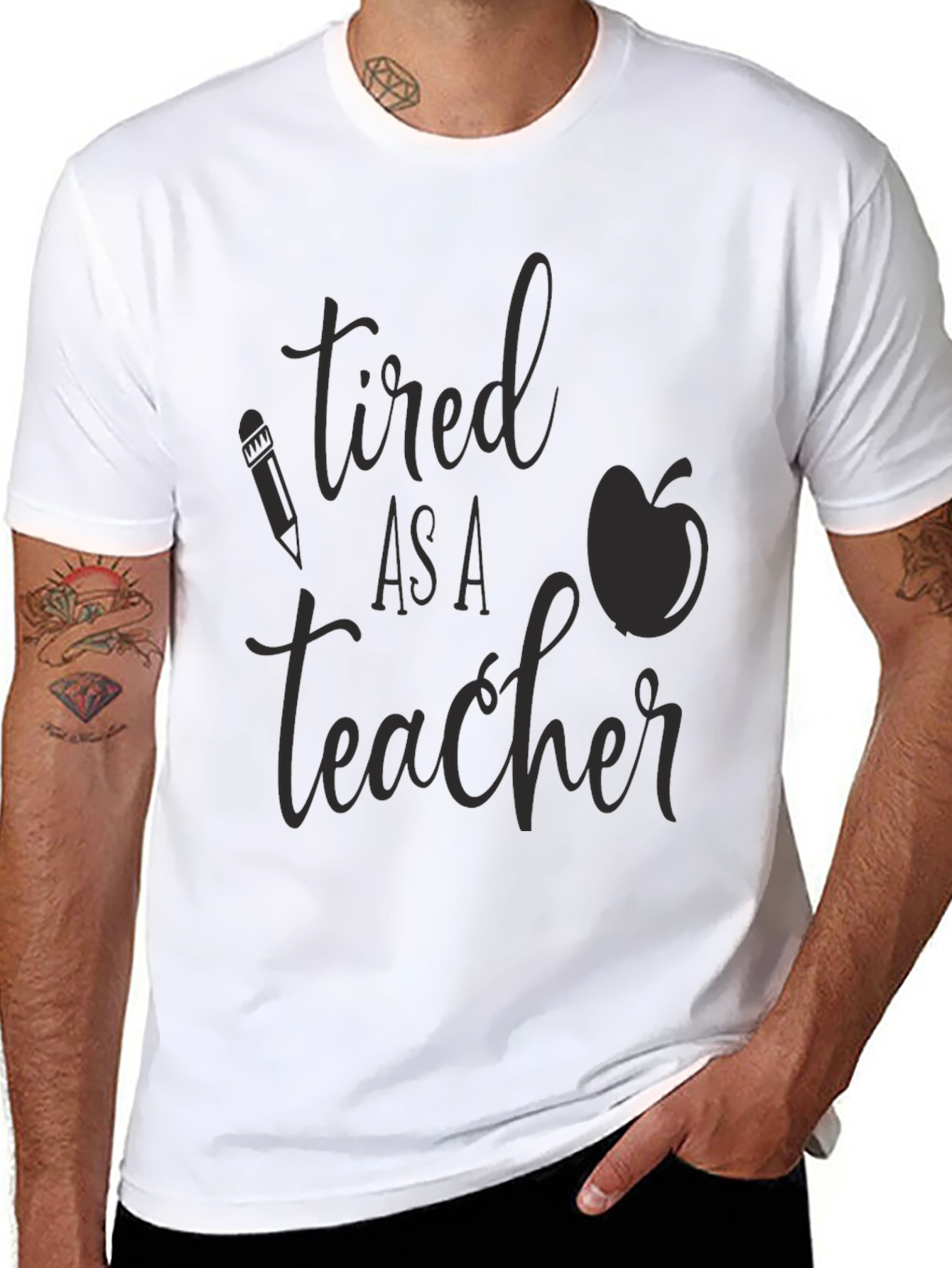Black Tired As a Teacher Graphic Tee view 8