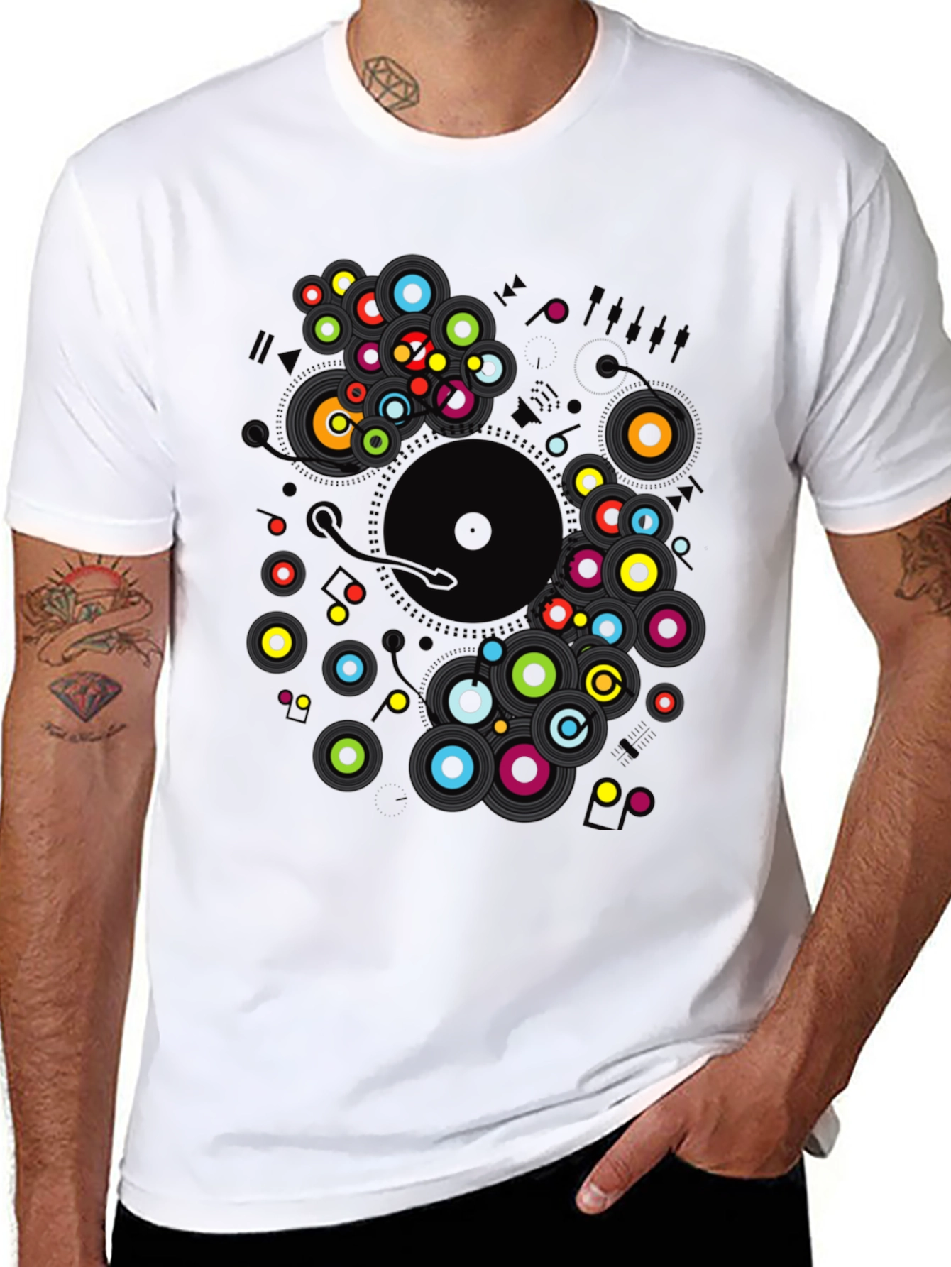 Black Modern Record Player Graphic Print Black T-Shirt view 8