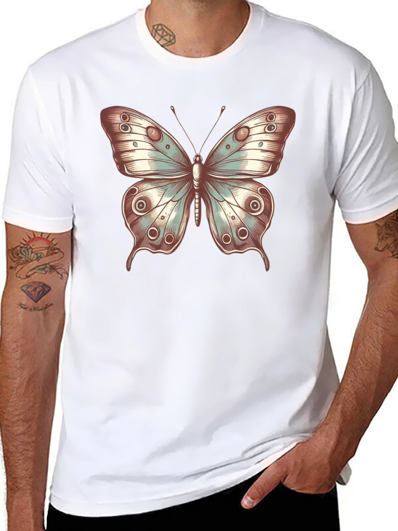 Black Butterfly Print Crew Neck T-Shirt - Stylish Casual Tee view 8