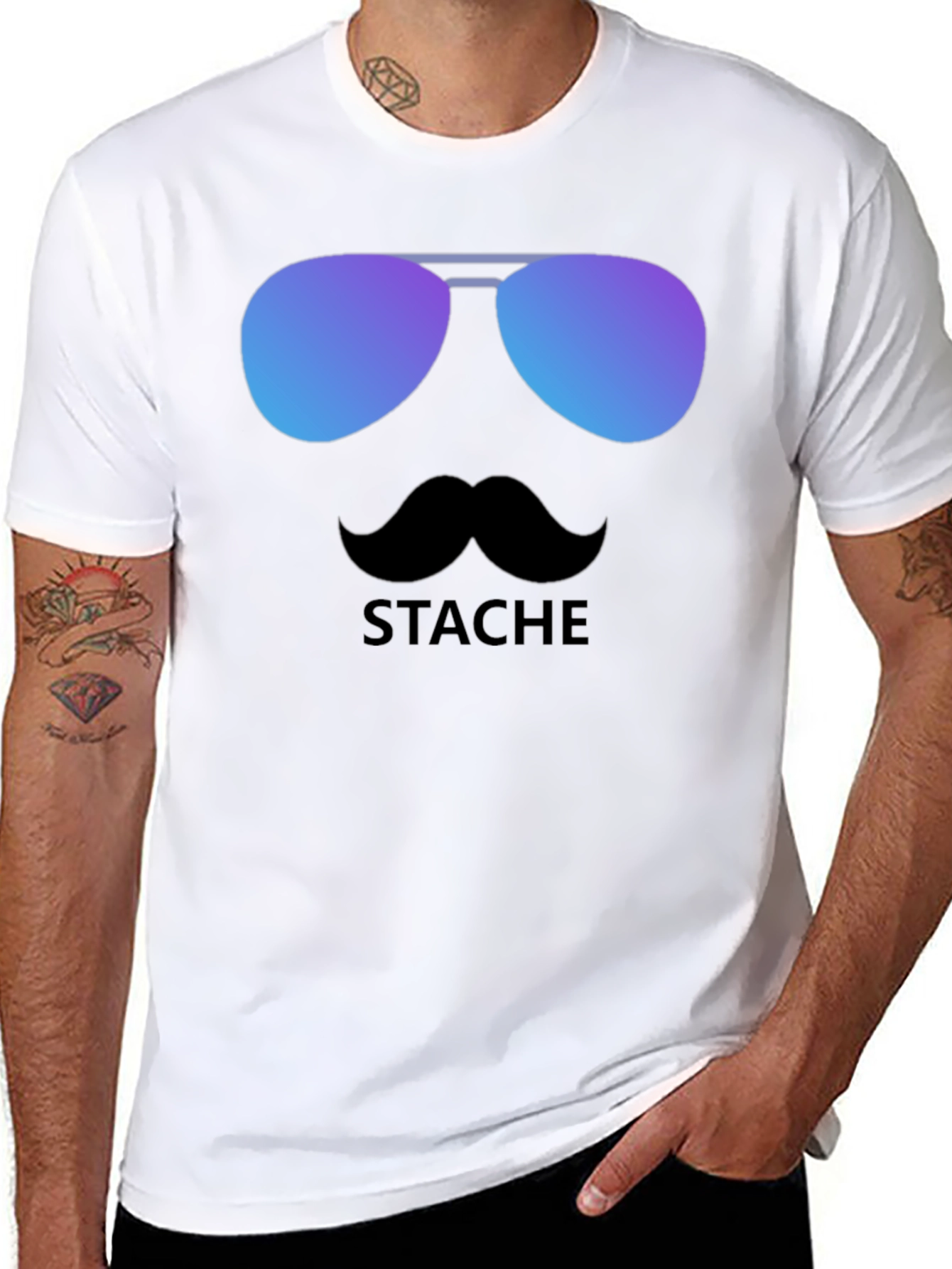 Black Cool Stache T-Shirt - Sunglasses & Moustache Graphic Tee view 8