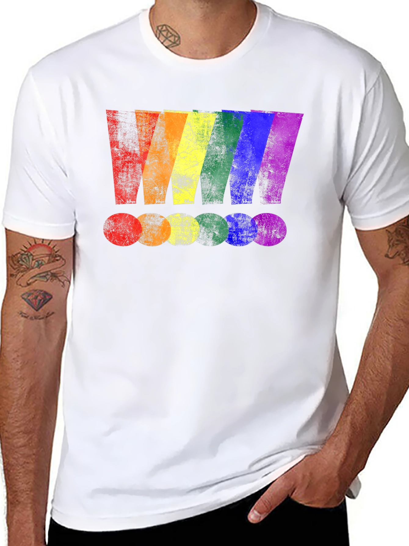 Black Rainbow Stripe Graphic Print Black T-Shirt view 8