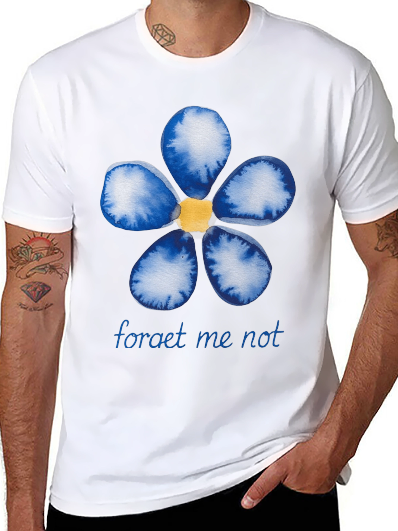 Black Forget-Me-Not Flower Graphic Black T-Shirt view 8
