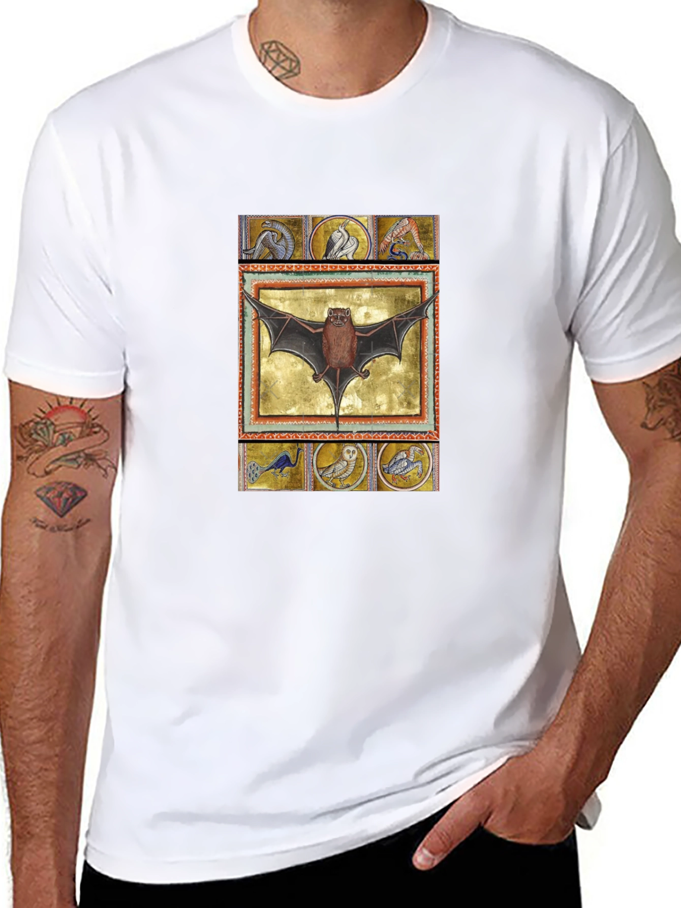 Black Medieval Bat Art T-Shirt - Unique Graphic Tee view 8