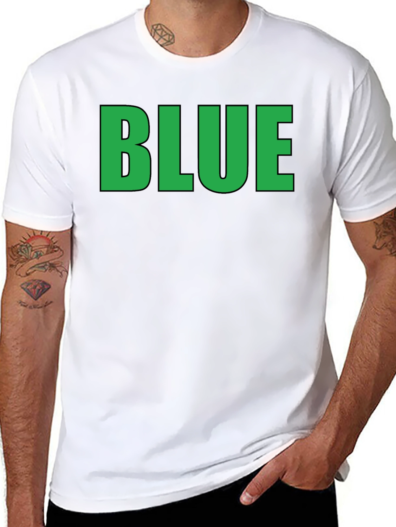 Black Funny Graphic Tee - BLUE (Green Text) - Adult T-Shirt view 8