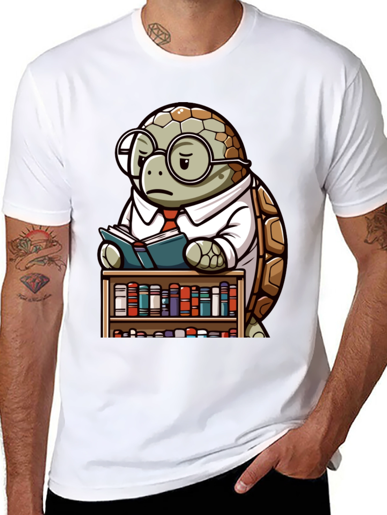 Black Smart Turtle Graphic T-Shirt - Book Lover Tee view 8