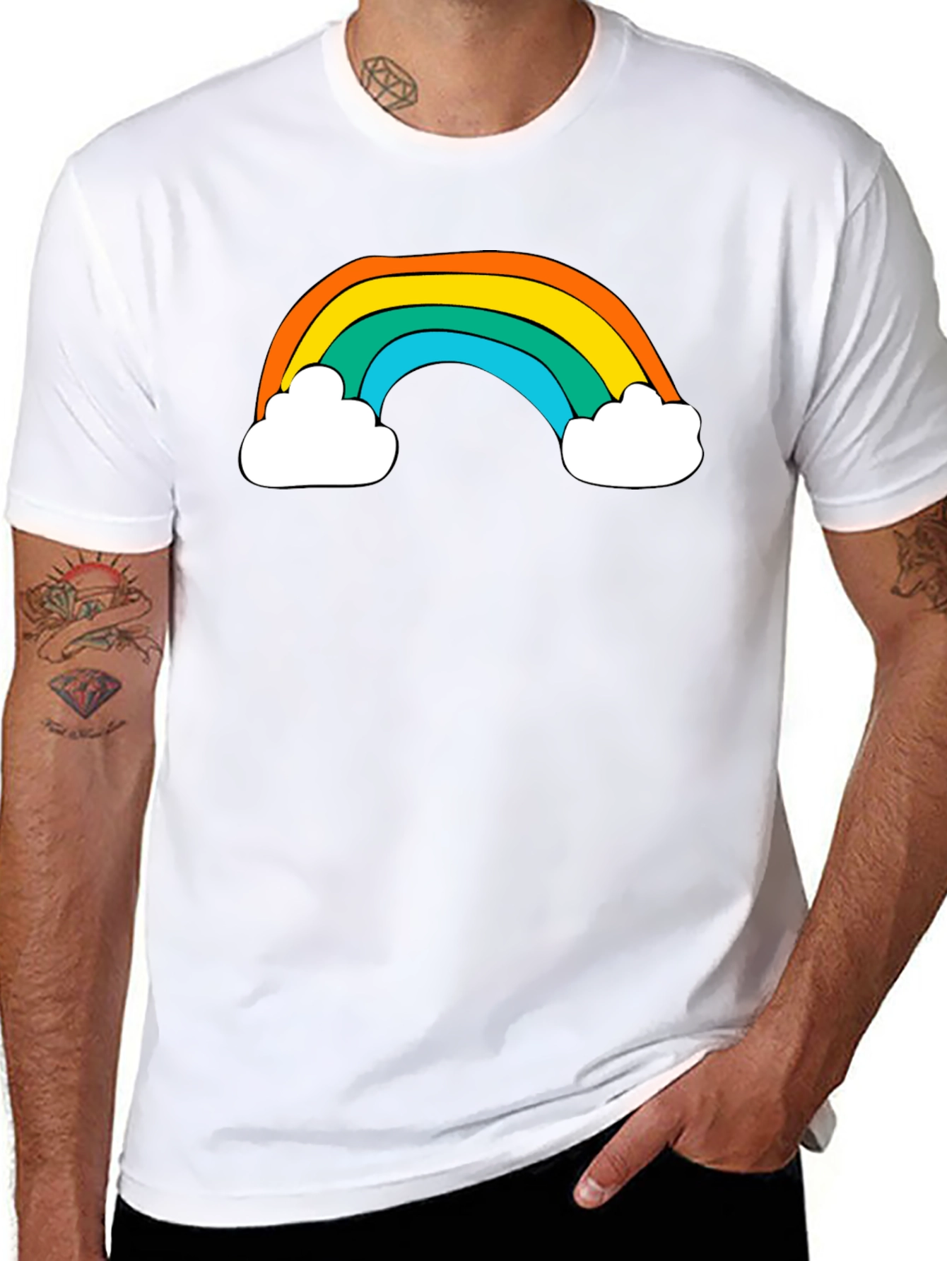 Black Retro Rainbow Graphic Black T-Shirt view 8