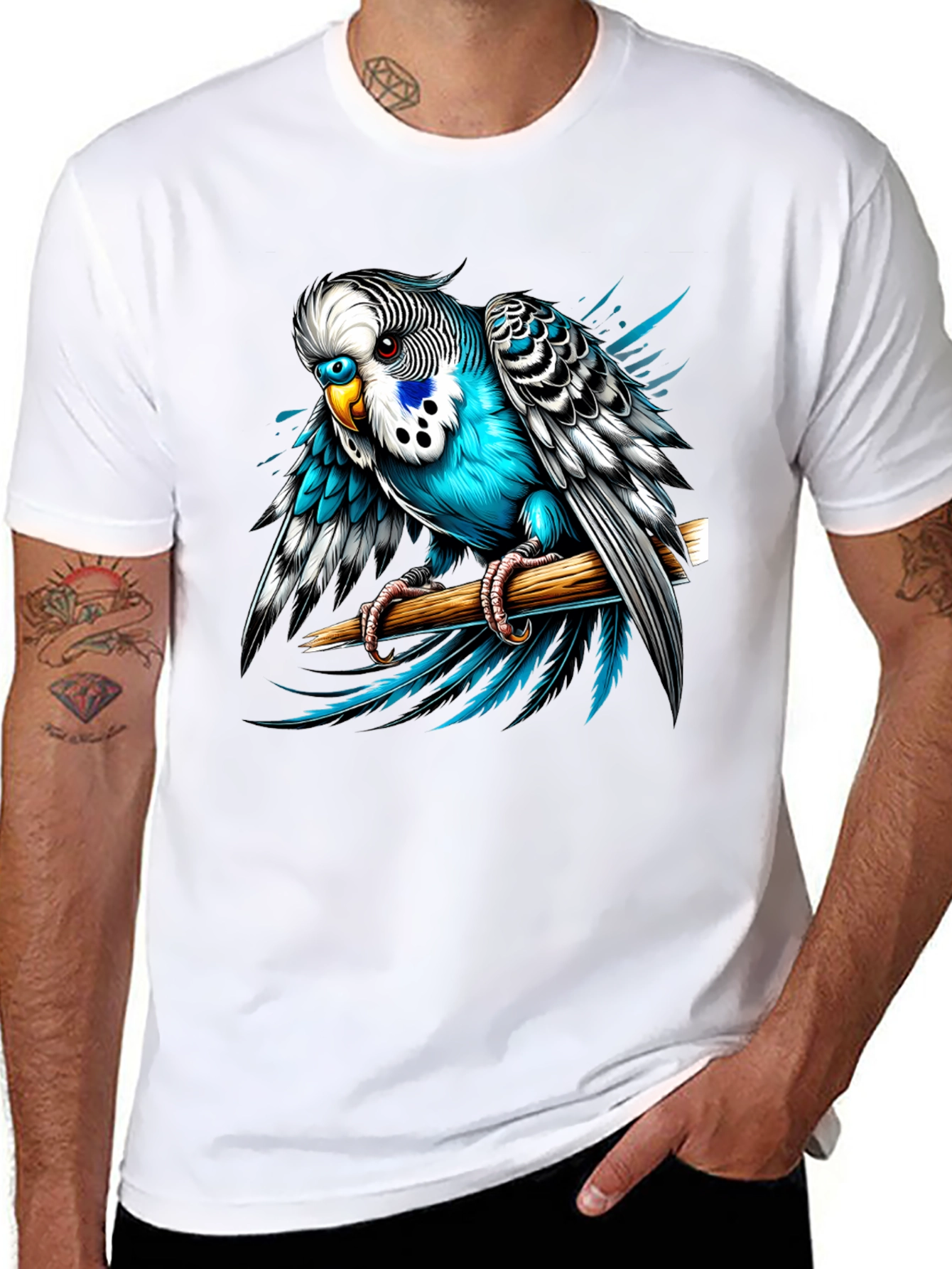 Black Blue Budgie Bird T-Shirt - Unique Graphic Tee view 8