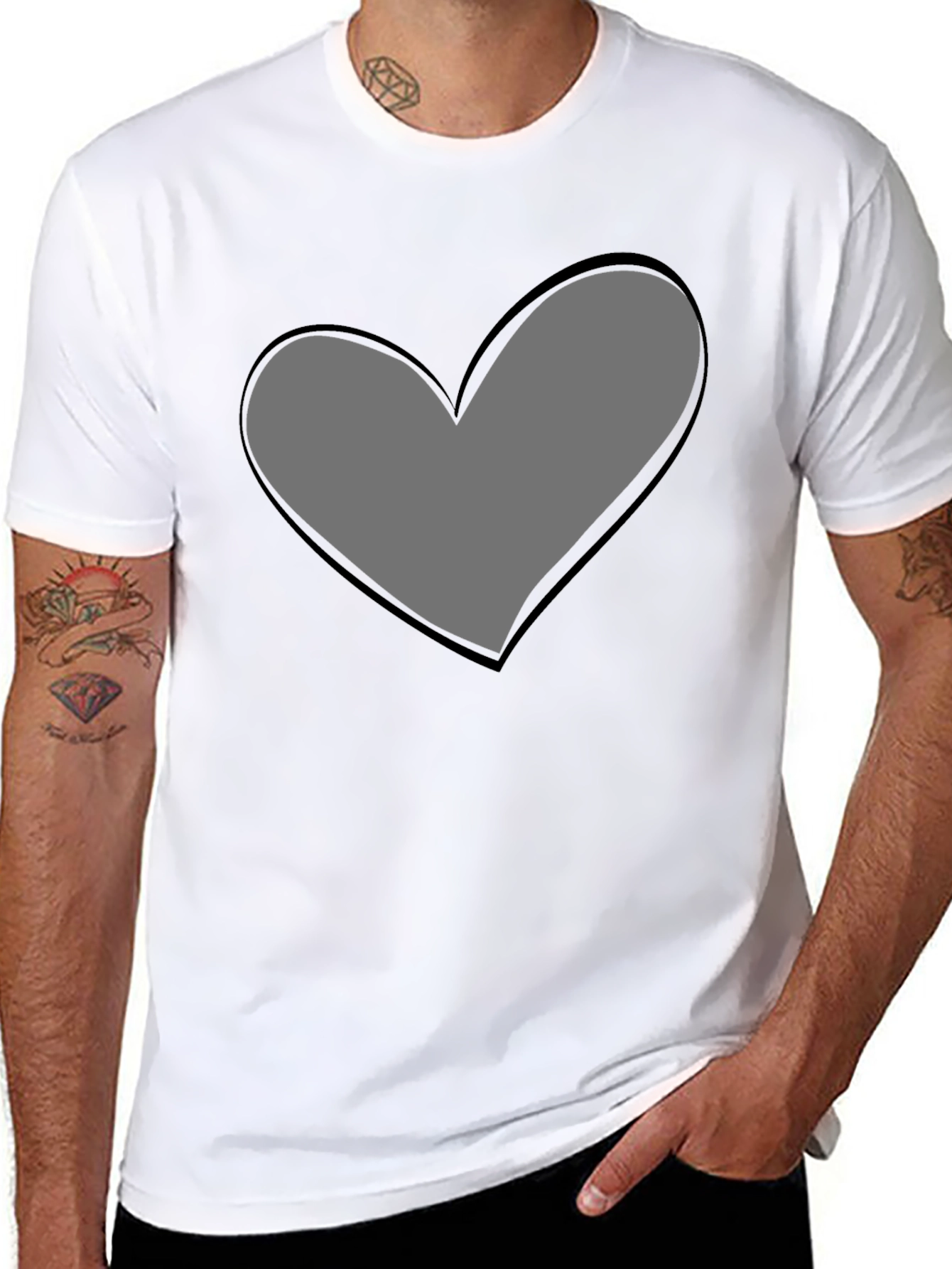 Heart Graphic Print Black T-Shirt - 8