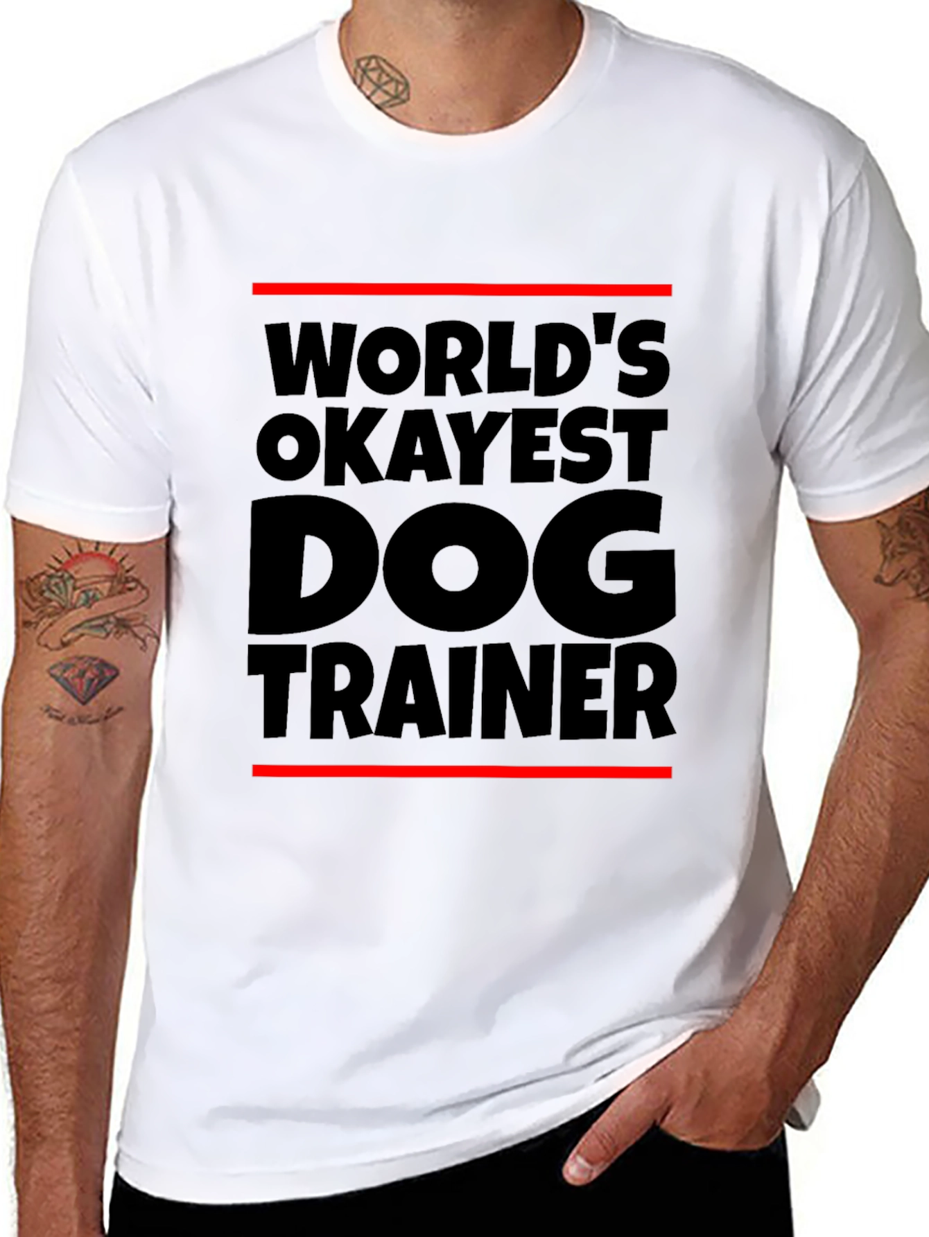 Black World's Okayest Dog Trainer Black T-Shirt view 8