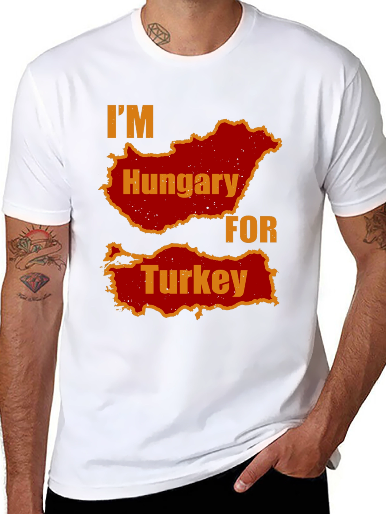 Black I'm Hungary For Turkey Men's Black T-Shirt view 8
