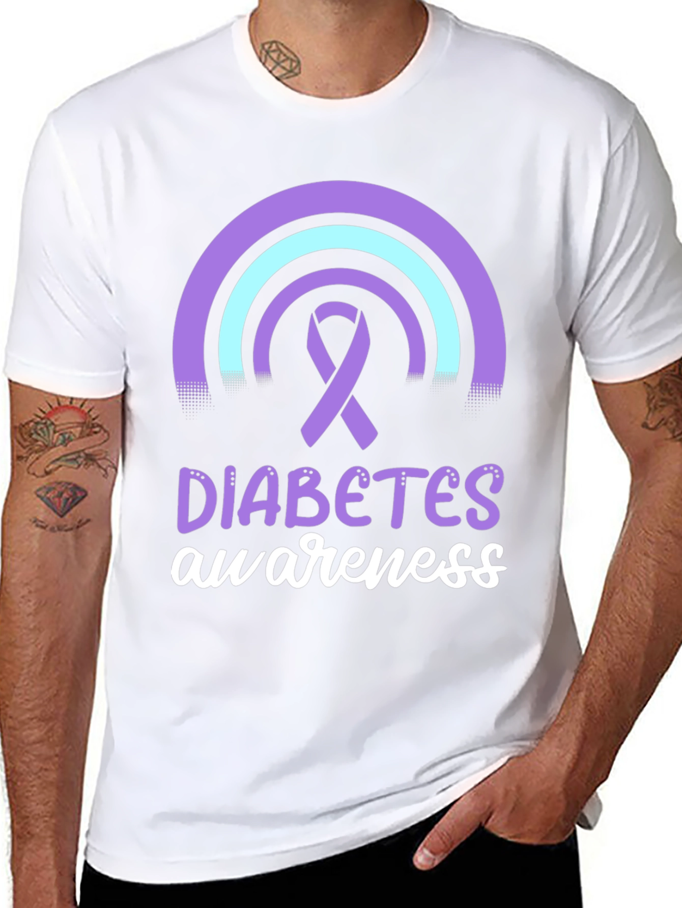 Black Diabetes Awareness T-Shirt Ribbon Rainbow Design view 8