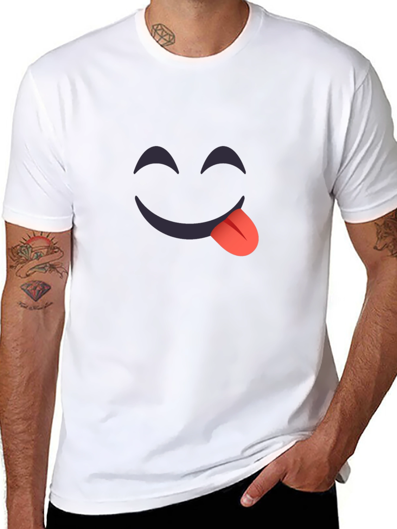 Black Funny Emoji T-Shirt - Tongue Out Graphic Tee view 8