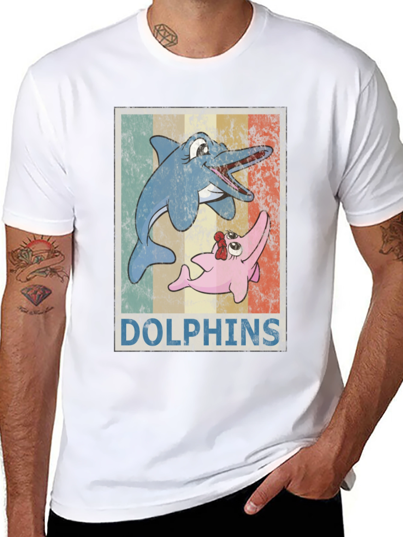 Black Retro Dolphin Cartoon T-Shirt view 8