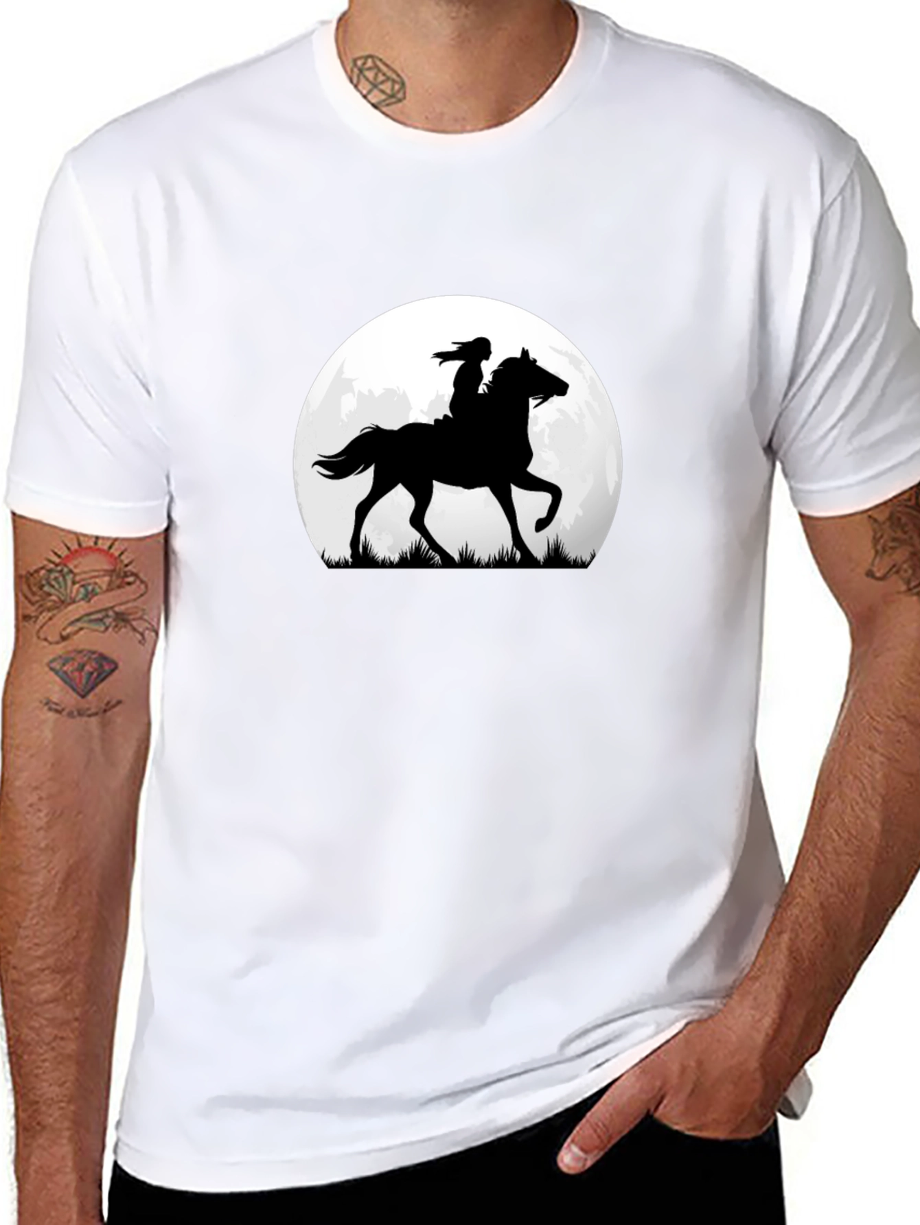 Black Horse & Rider Silhouette Moon Graphic Tee view 8