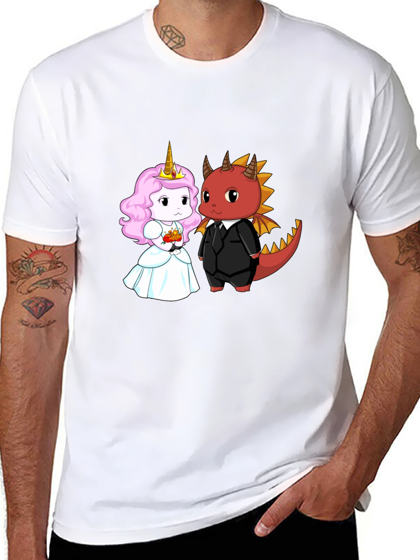 Black Unicorn and Dragon Cartoon Graphic Tee view 8