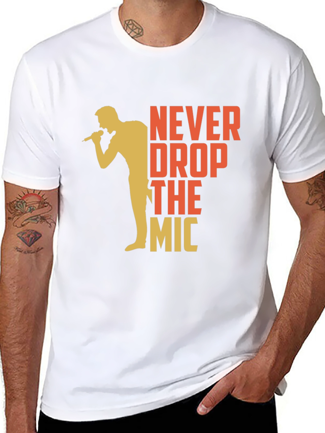 Black Never Drop The Mic Graphic Tee - Black Cotton T-Shirt view 8