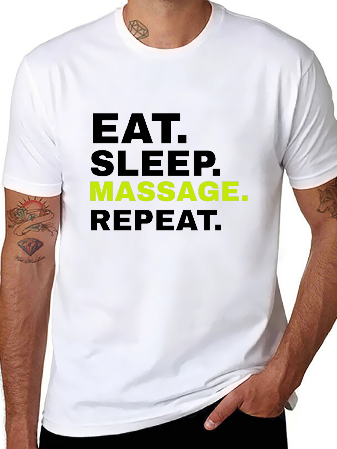 Black Eat Sleep Massage Repeat T-Shirt - Black Cotton Tee view 8