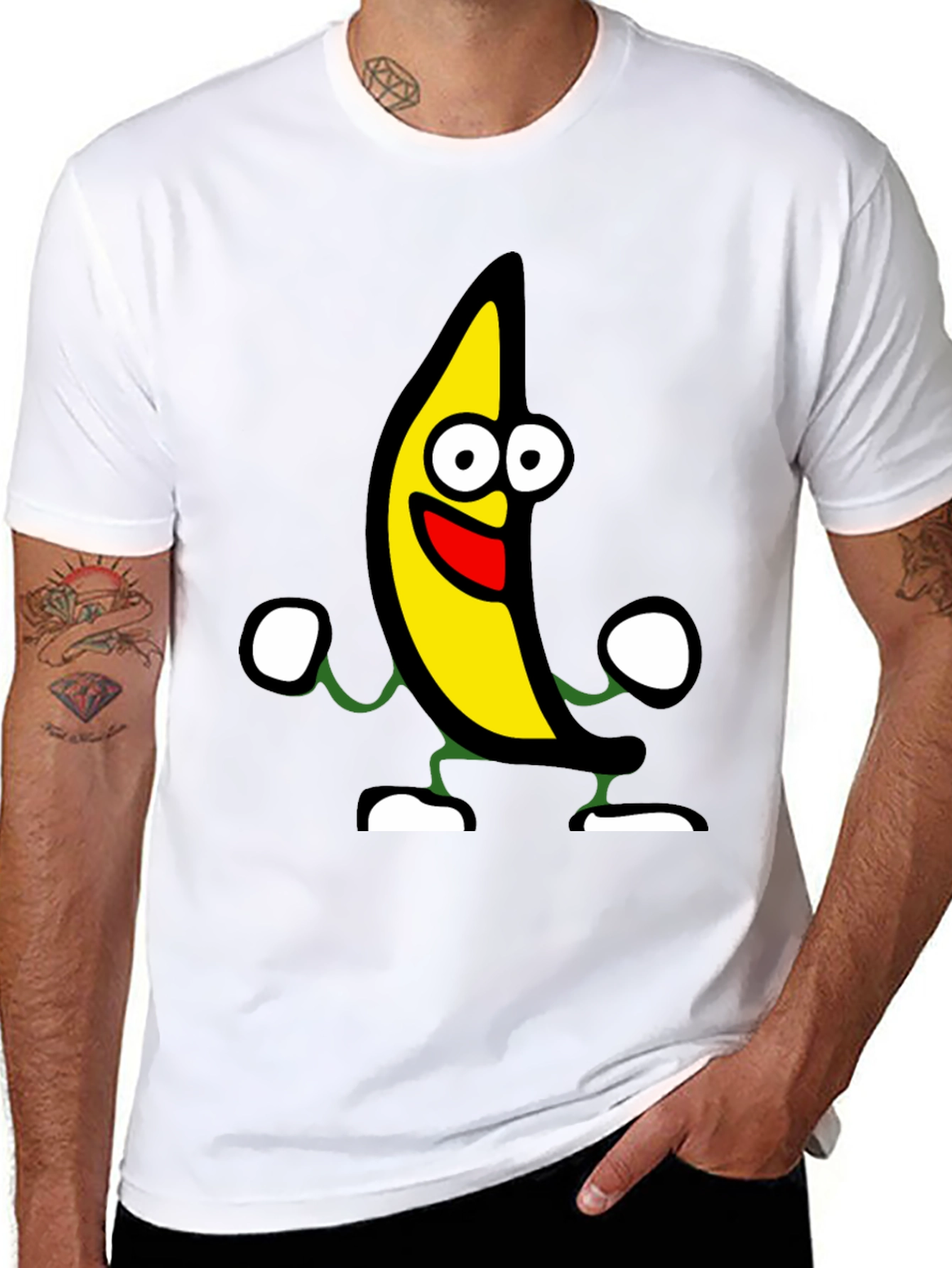 Black Funny Banana Cartoon Graphic Black T-Shirt view 8