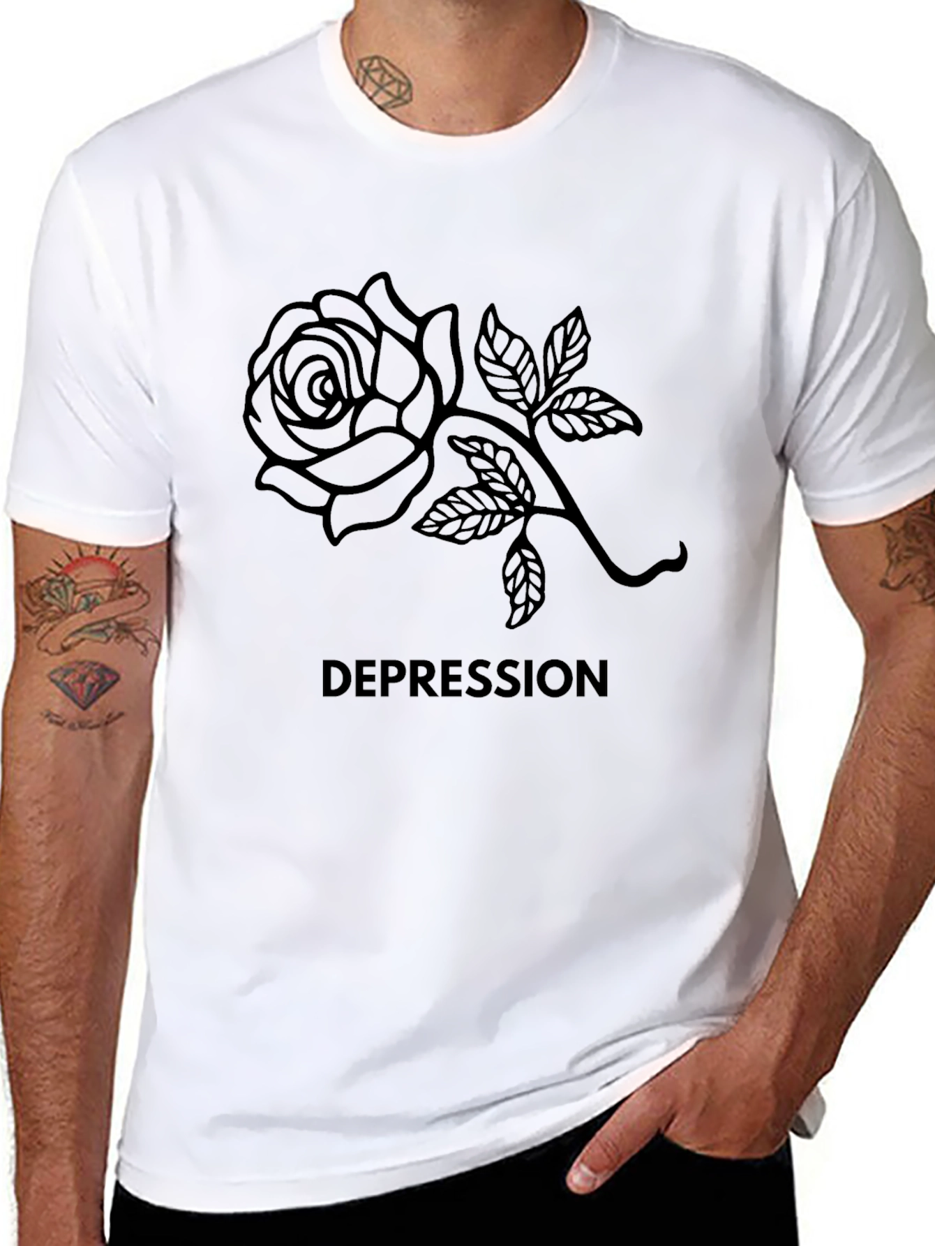 Black Rose Depression T-Shirt - Men's Black Graphic Tee view 8