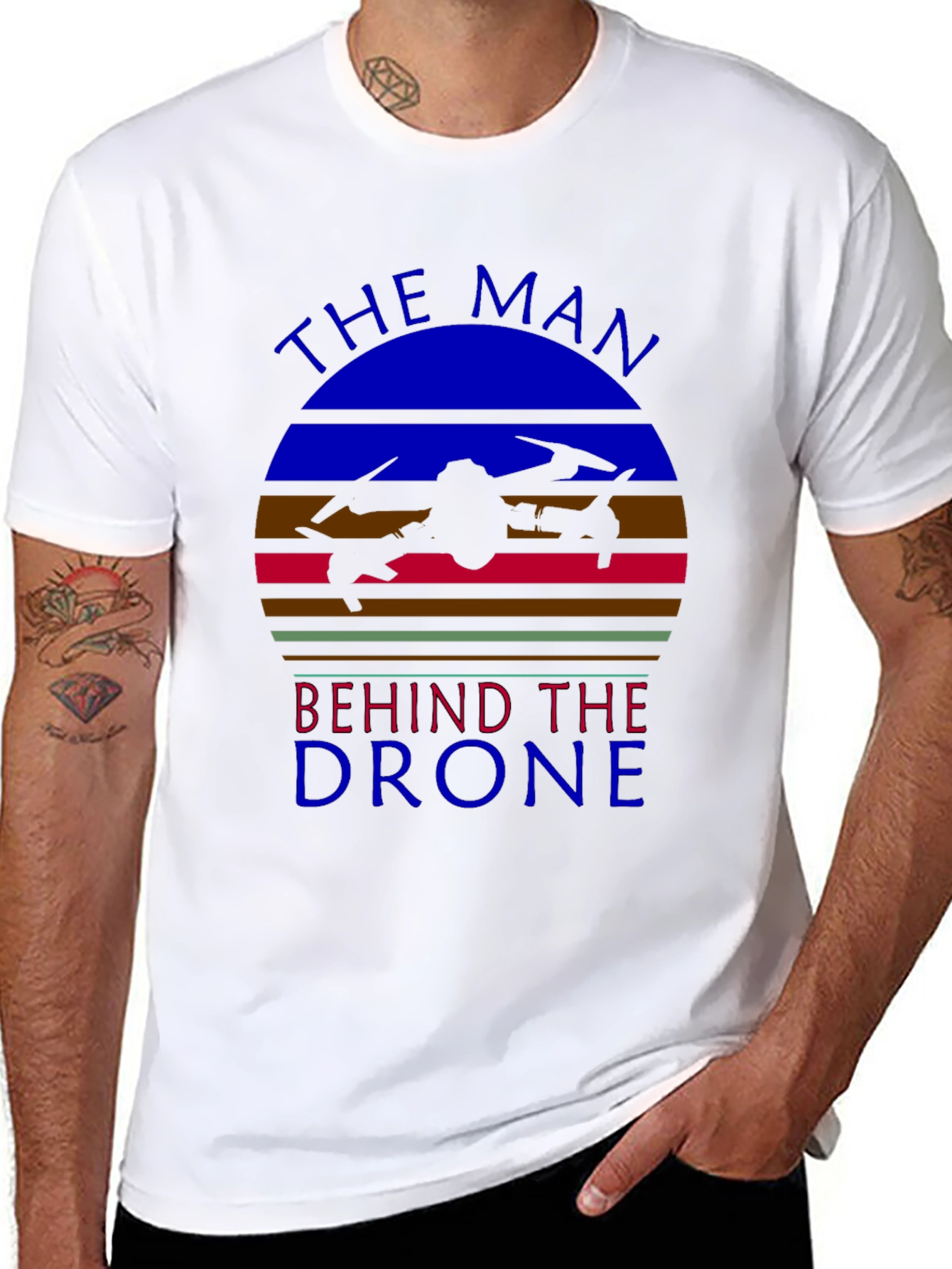 Black The Man Behind the Drone Graphic T-Shirt view 8
