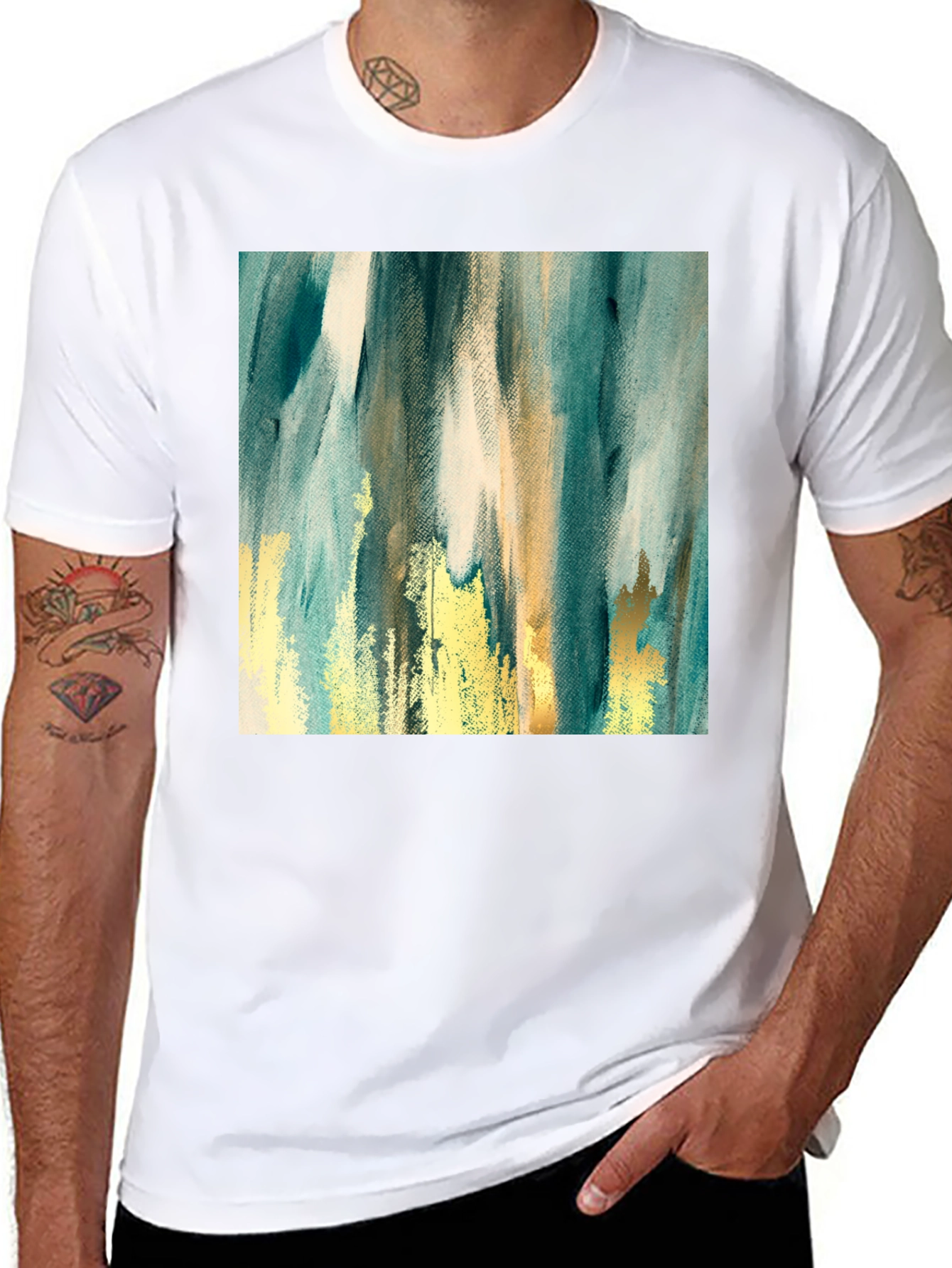 Black Abstract Art Print Black Crew Neck T-Shirt view 8