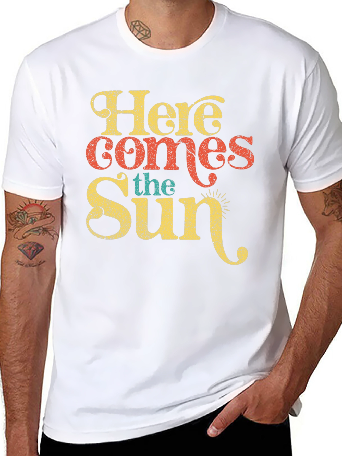 Black Here Comes The Sun Retro T-Shirt view 8