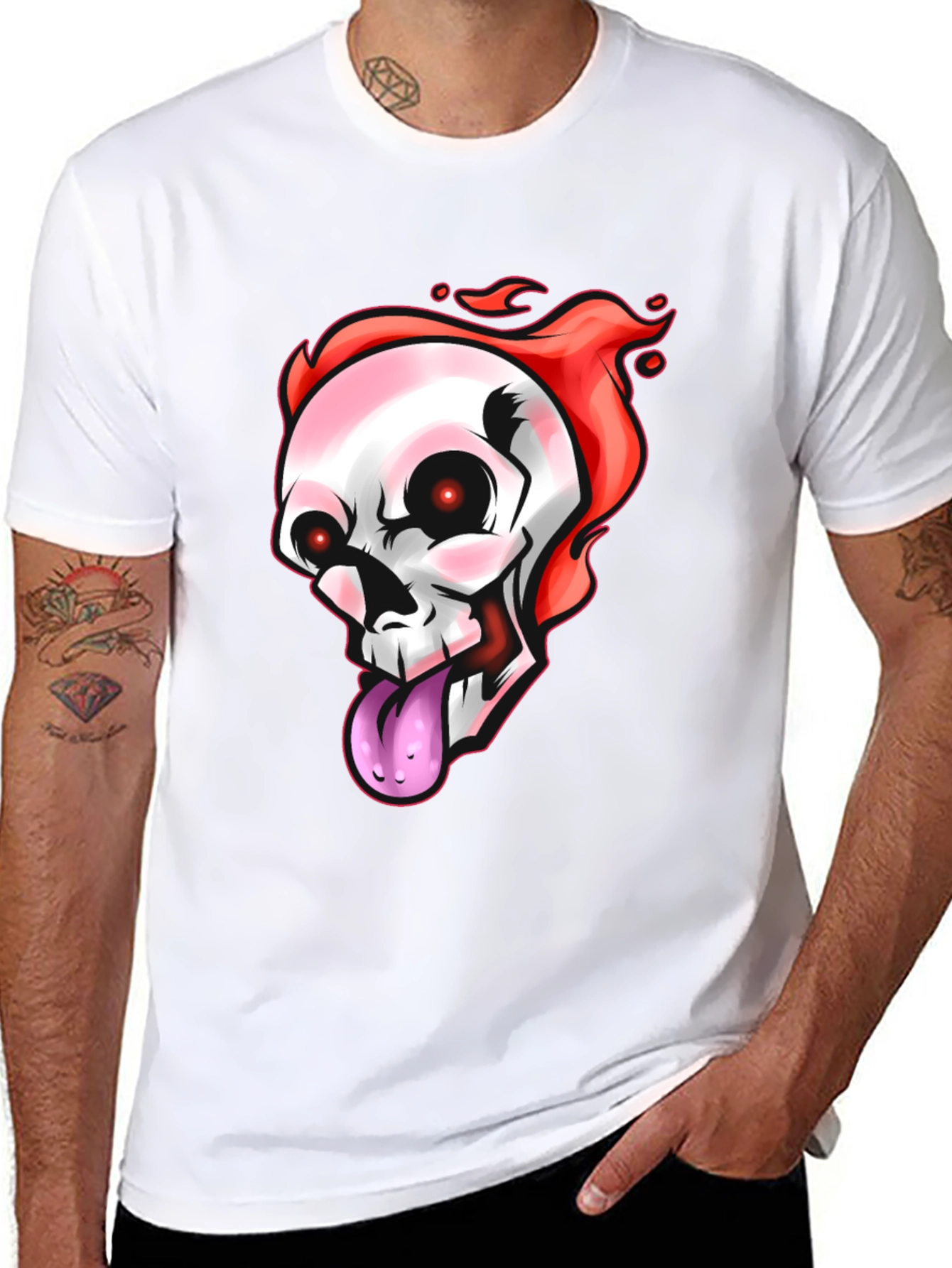 Black Flaming Skull Graphic Tee - Men's Black T-Shirt view 8