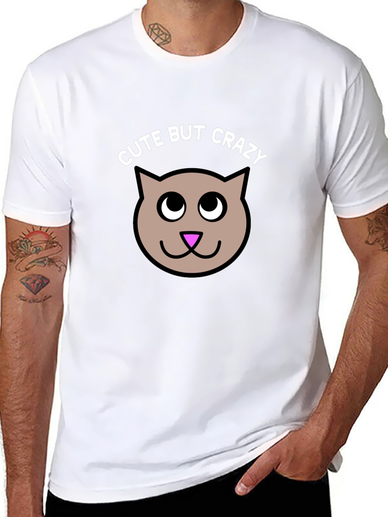 Black Cute But Crazy Kitty T-Shirt - Soft Cotton Tee view 8