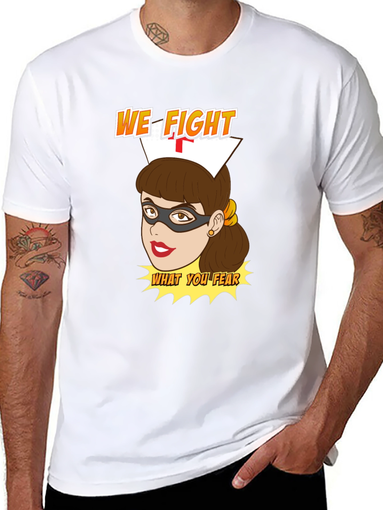 Black Nurse Superhero T-Shirt - We Fight What You Fear view 8