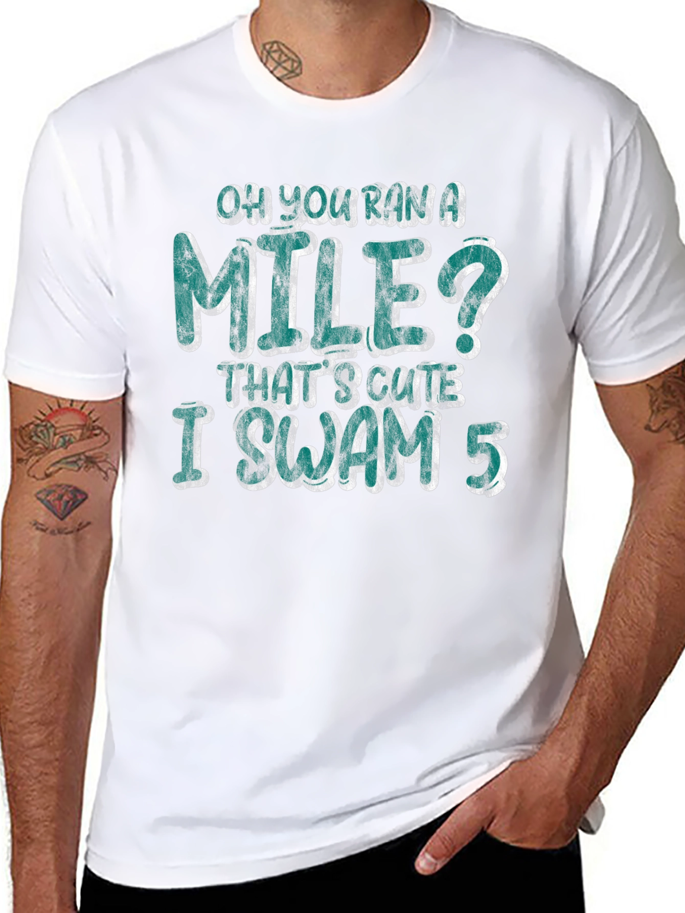 Black Oh You Ran a Mile Funny Swimmer T-Shirt view 8