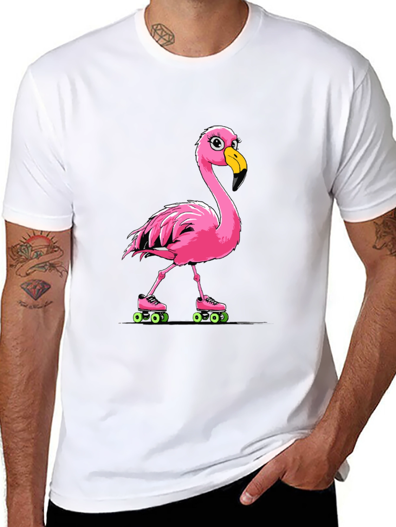 Black Flamingo Roller Skate T-Shirt view 8