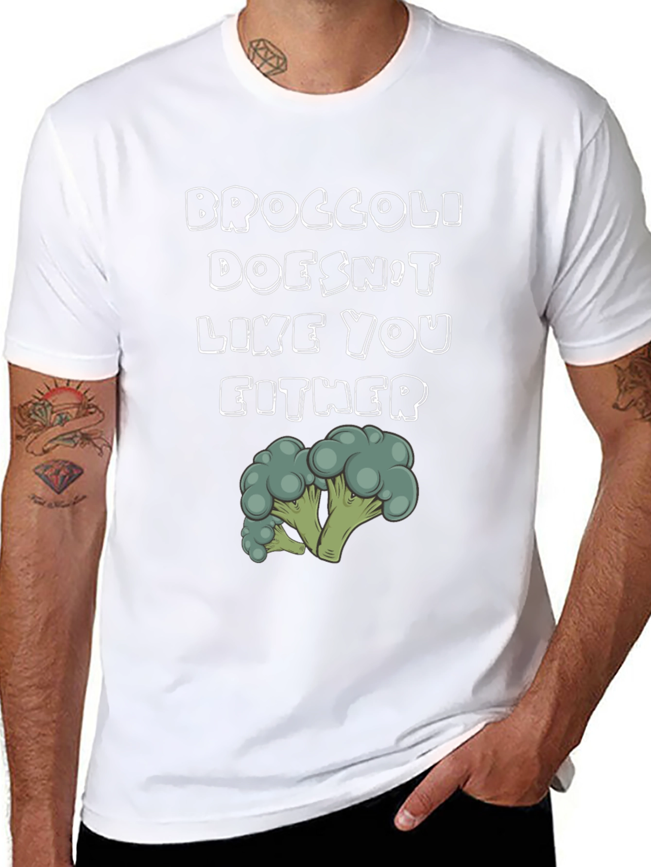 Black Broccoli Doesn't Like You Either Graphic T-Shirt view 8