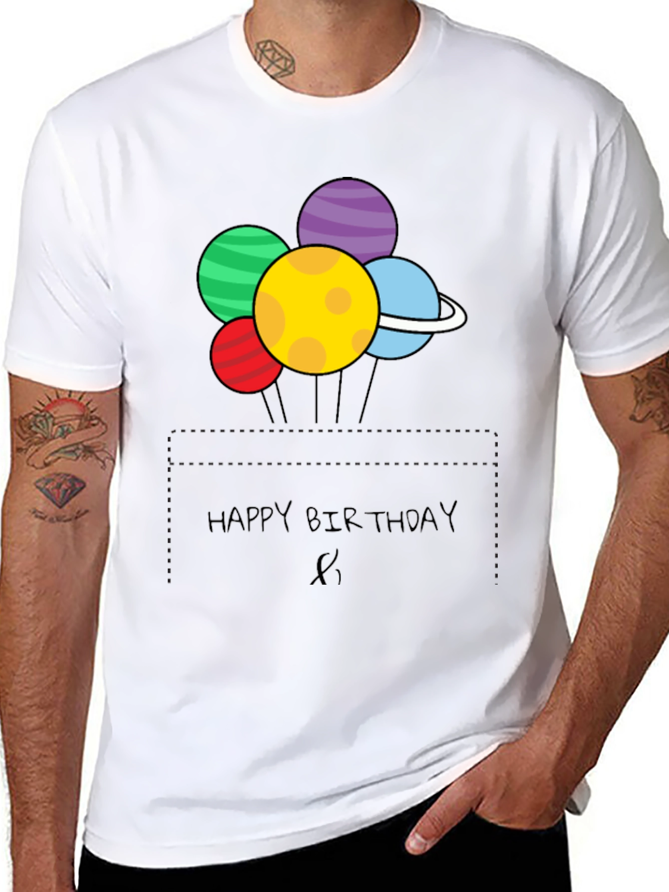 Black Happy Birthday Planet Balloons Graphic Tee view 8
