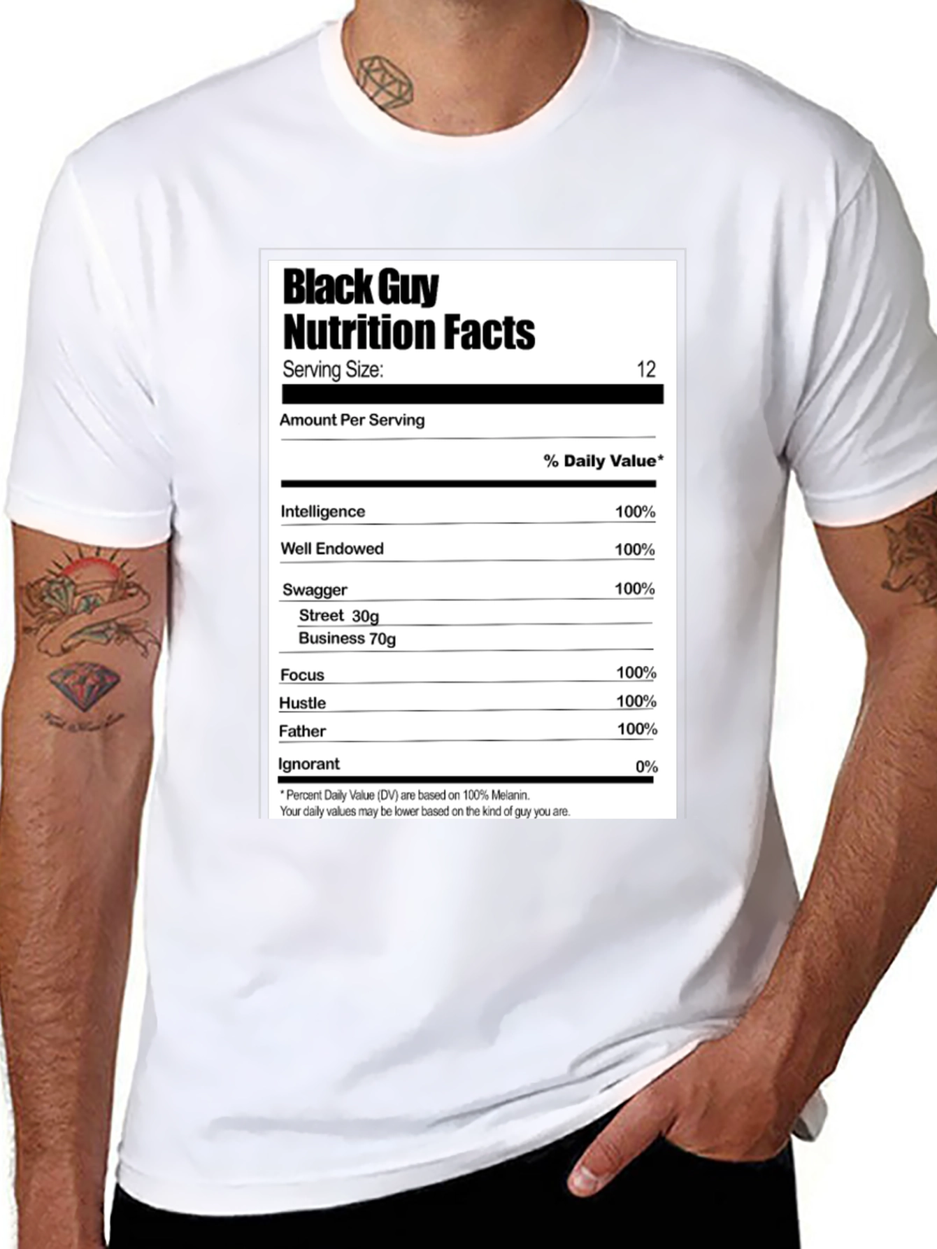 Black Black Guy Nutrition Facts Graphic T-Shirt view 8