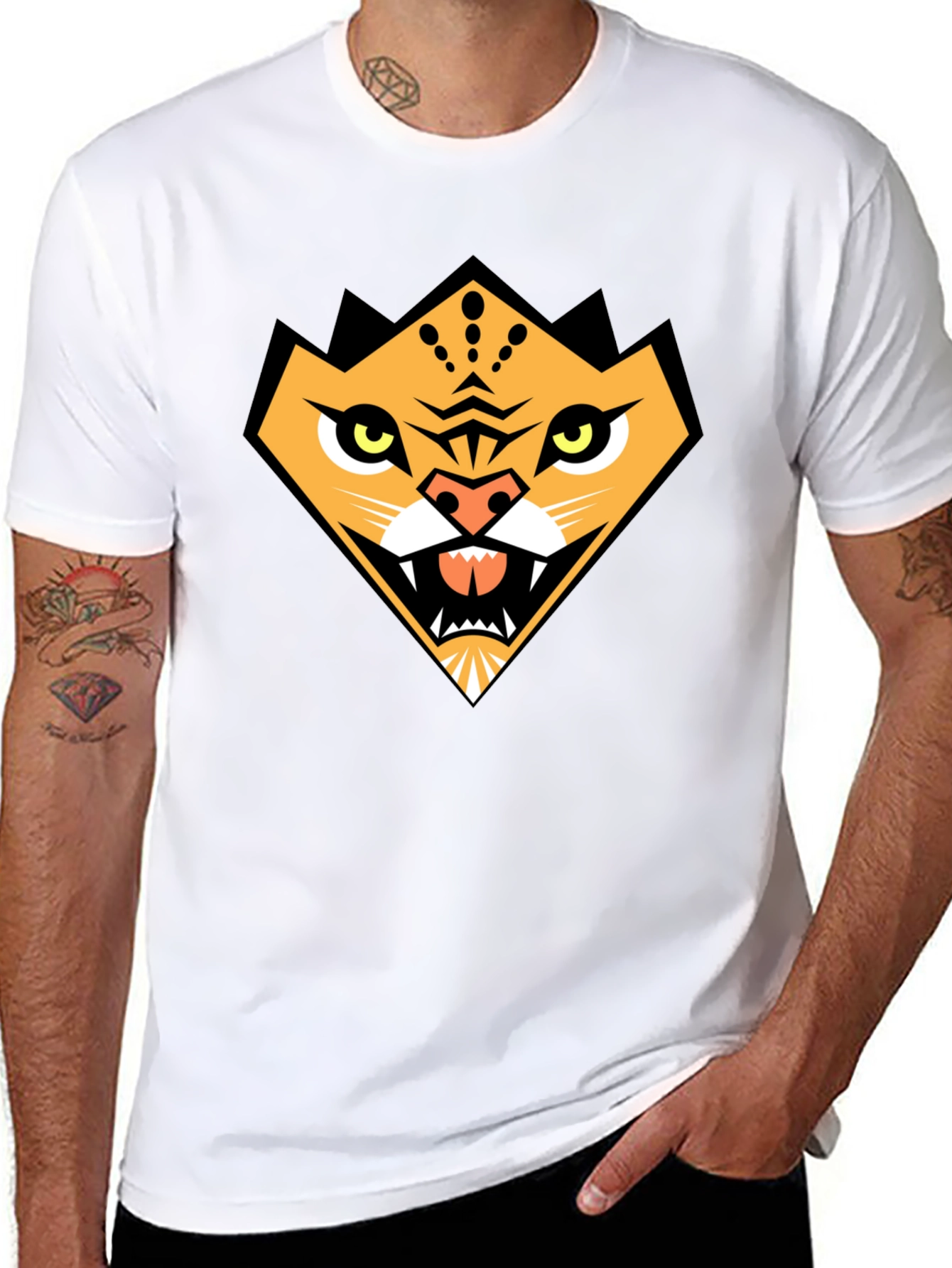 Black Geometric Tiger Graphic Tee - Black Cotton Comfort view 8