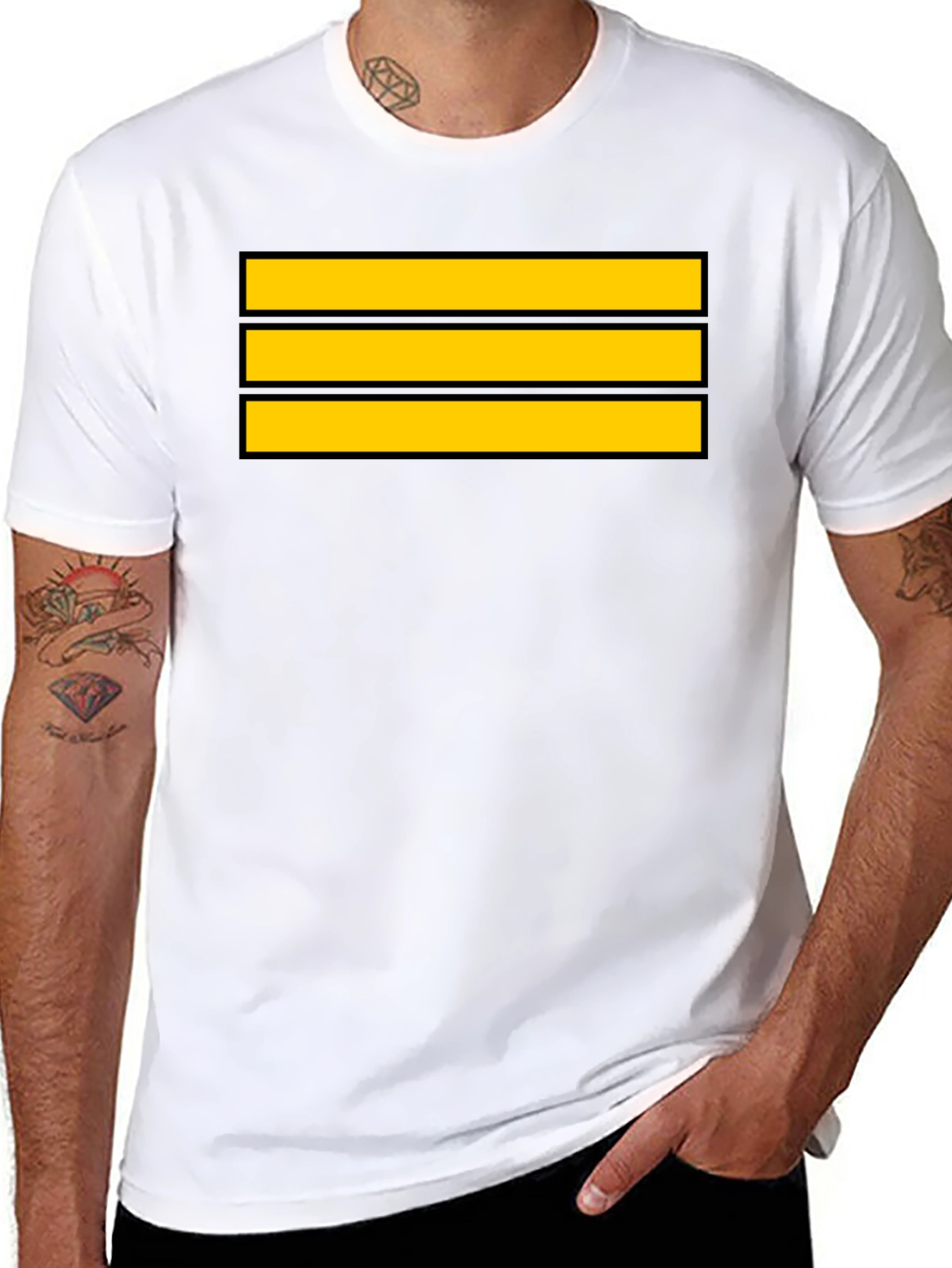 Black Captain Stripes Black Tee - Bold Yellow Lines view 8