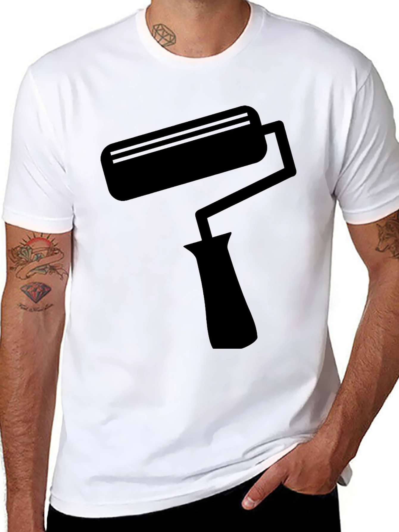 Black Painter's Roller T-Shirt - Black Crew Neck Tee view 8