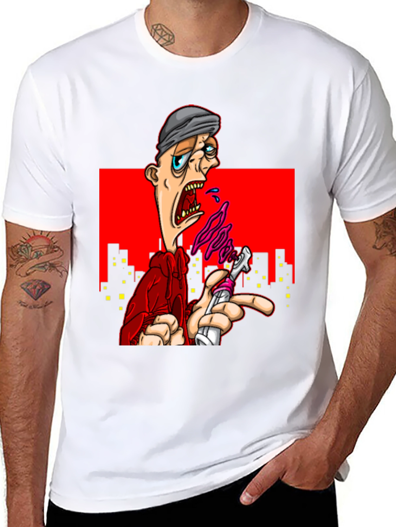 Black Edgy Cartoon Graphic T-Shirt - Urban Style view 8