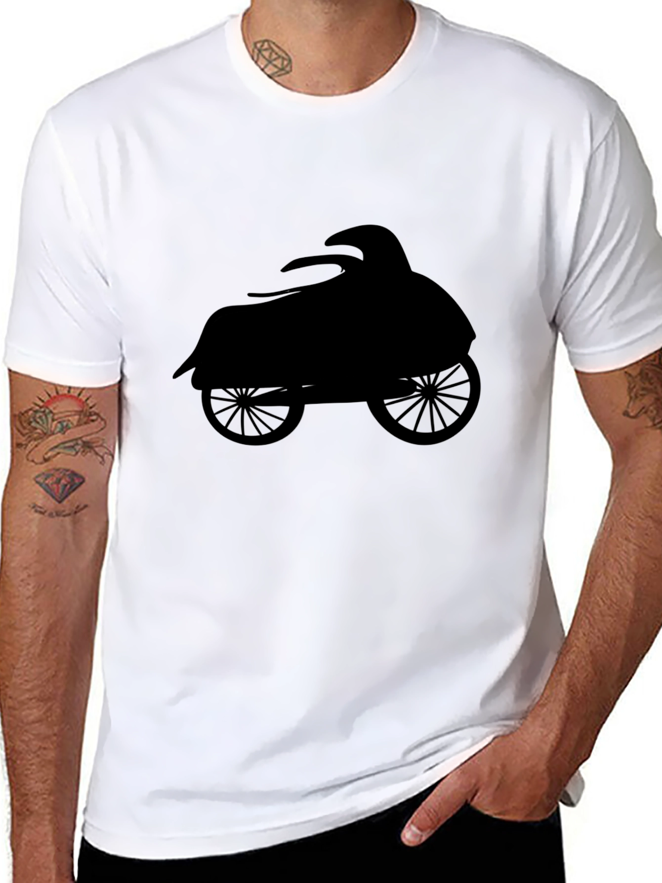 Men's Black T-Shirt with Classic Motorcycle Silhouette - 8