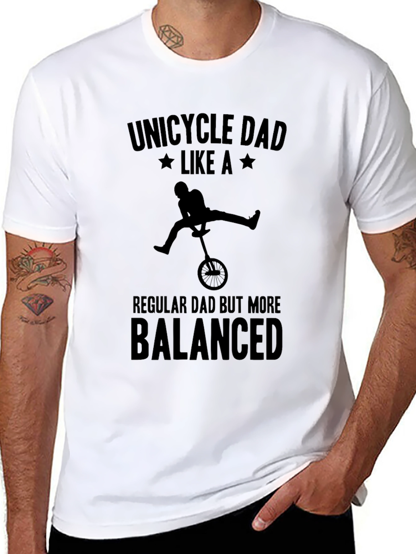 Black Unicycle Dad T-Shirt - Balanced Dad Tee view 8
