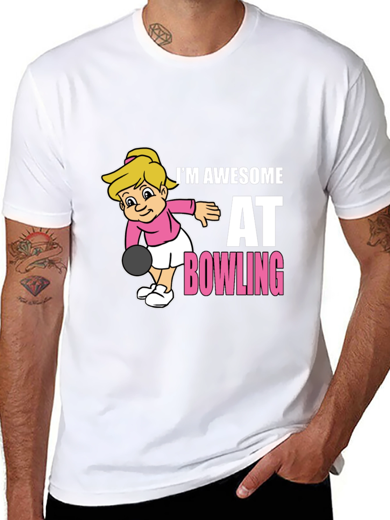 Black Awesome Bowler T-Shirt - Cartoon Girl Bowling Design view 8
