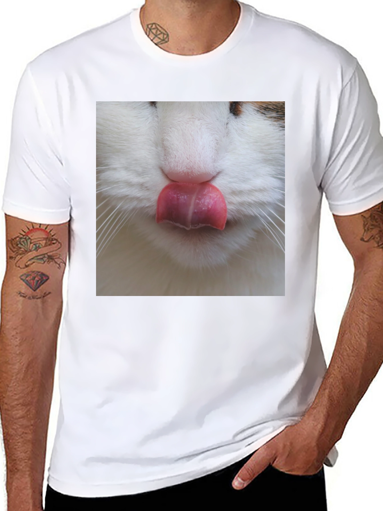 Black Funny Cat Tongue T-Shirt - Black Graphic Tee view 8