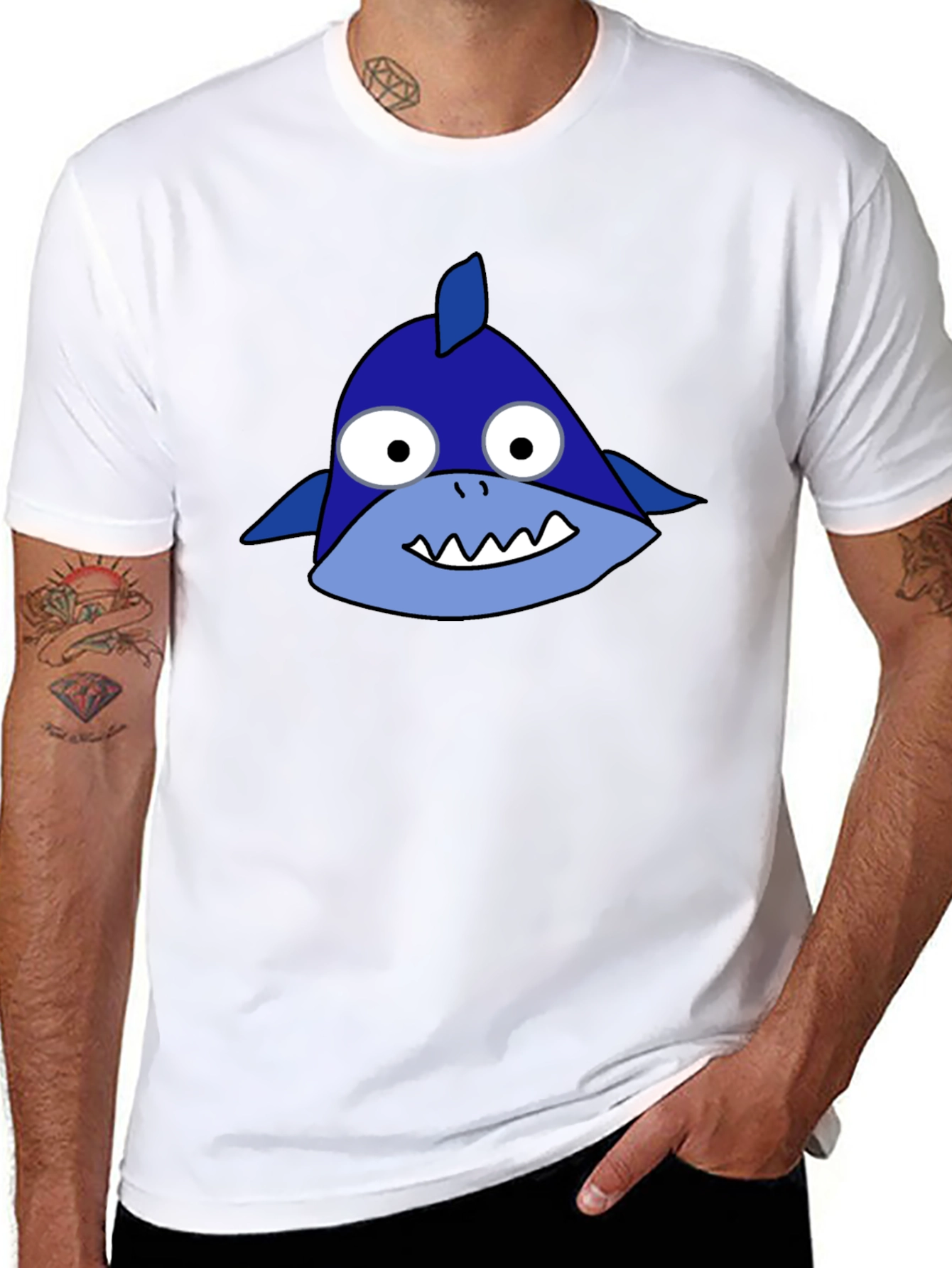 Black Cartoon Shark Graphic Black Tee Shirt view 8