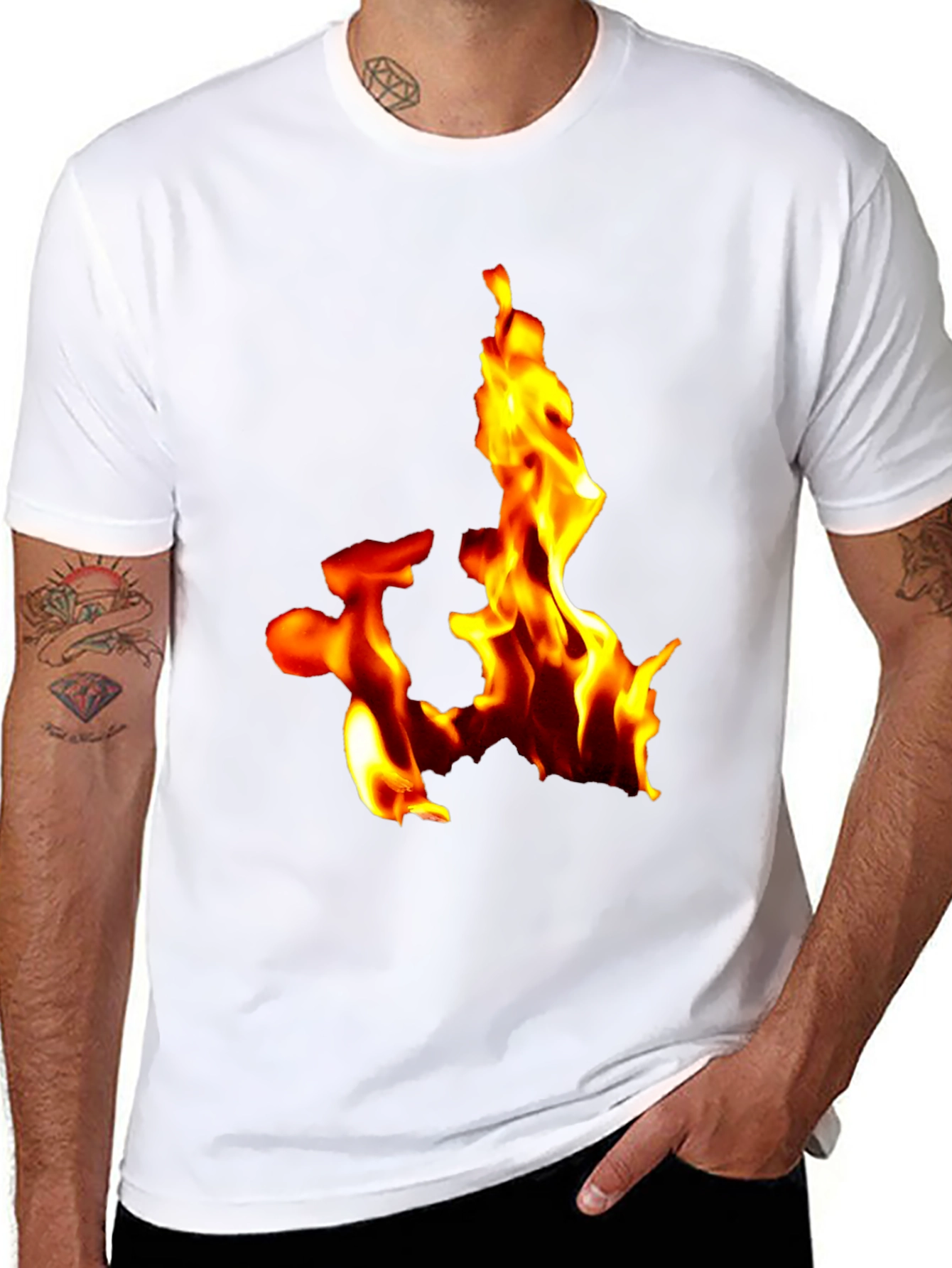 Black Fiery Flames Graphic Tee - Bold Black T-Shirt view 8