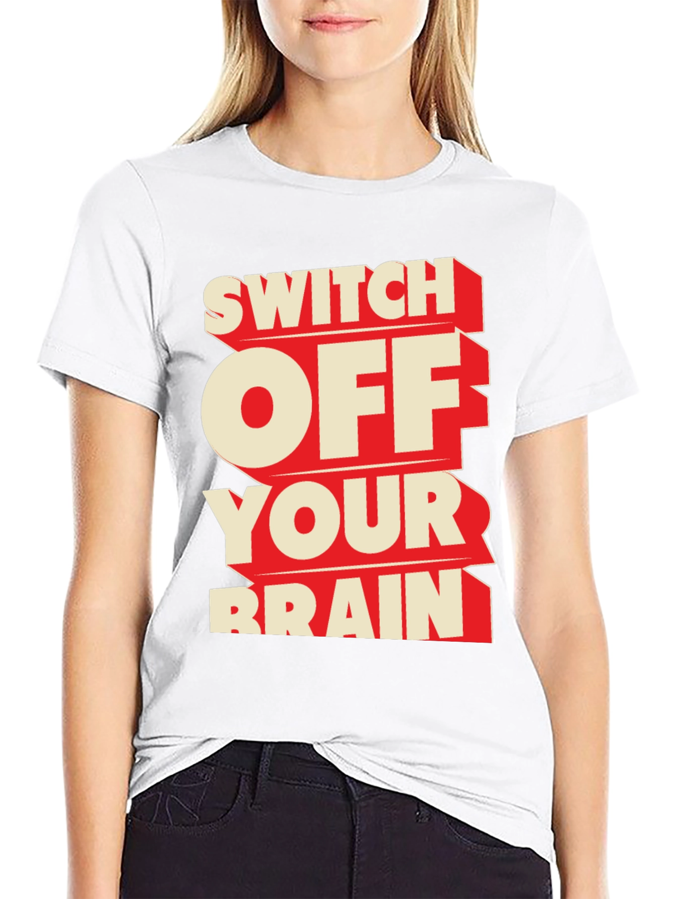 Black Switch Off Your Brain Black Graphic Tee view 9