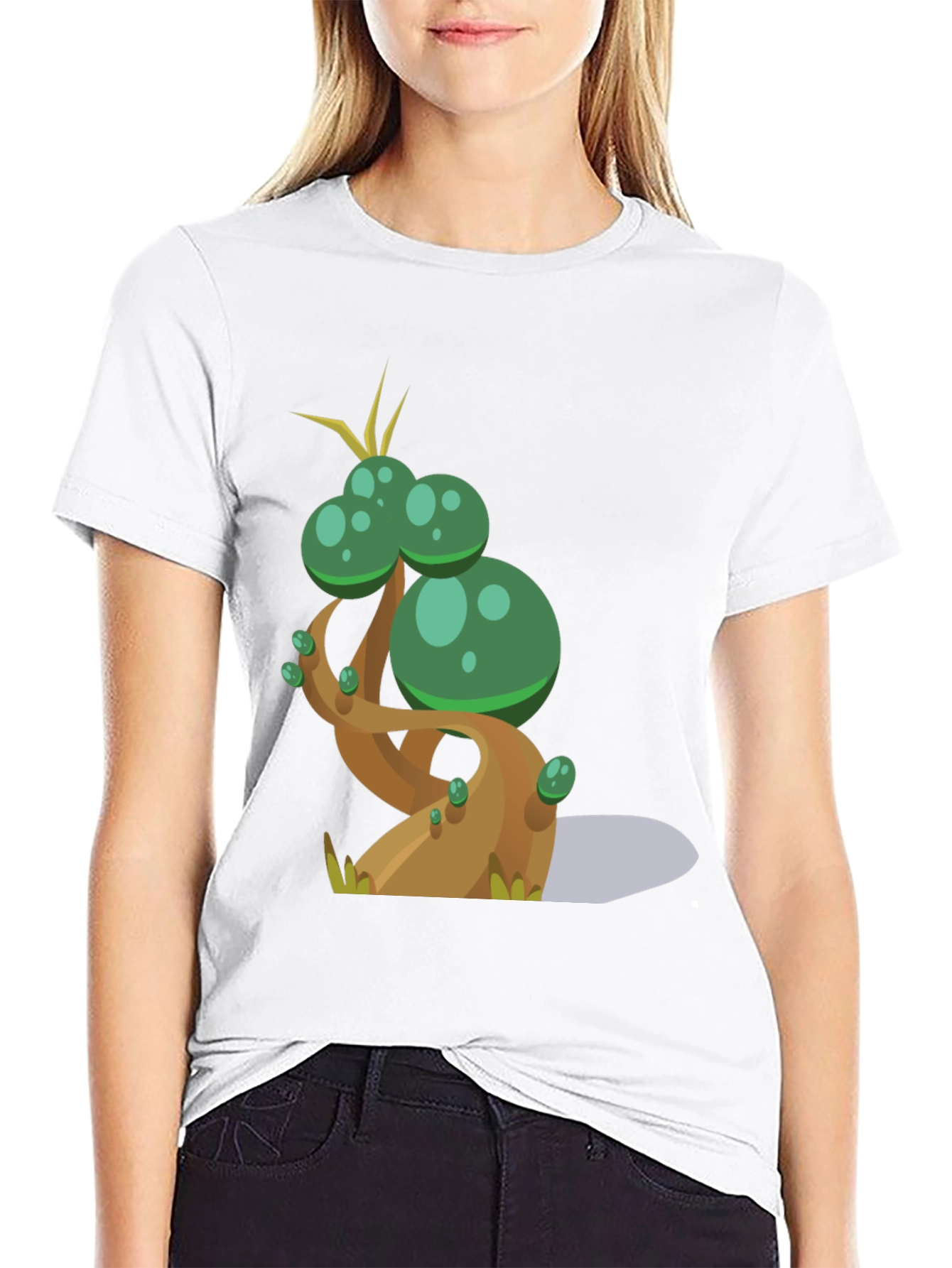 Black Cartoon Tree Graphic Tee - Black Cotton Blend T-Shirt view 9