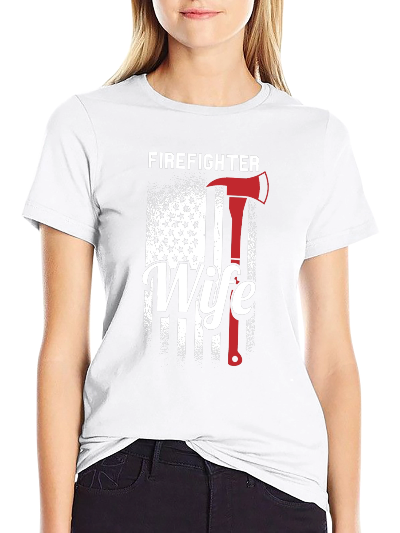 Black Firefighter Wife Graphic Tee - American Flag view 9