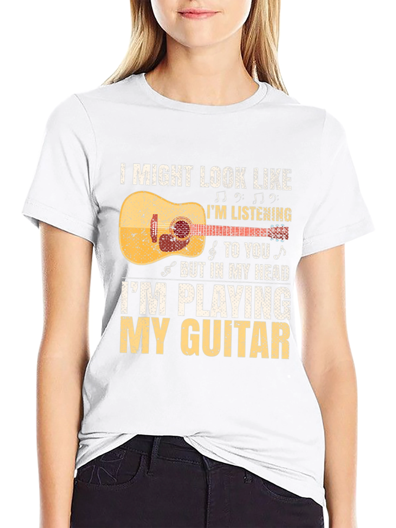 Black Guitar Player T-Shirt: Listening With My Head view 9